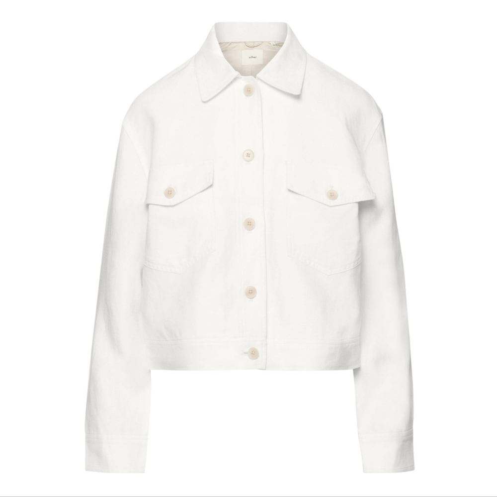 Aritzia Wilfred Autumn Linen Cropped Shirt Jacket - White, Size XS